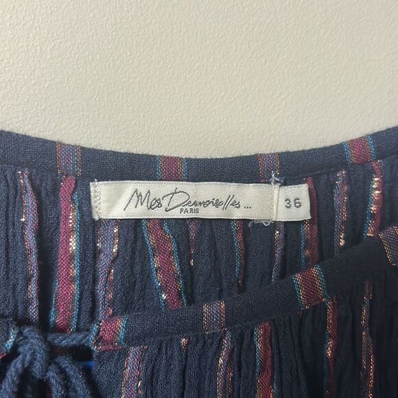 🎀Mes desmoiselles Paris women’s S blue metallic long sleeve crop cotton blouse - Picture 7 of 8